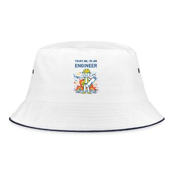 Vertrau mir, ich bin Ingenieur – für den Hintergrund. - Bucket Hat - Weiß/Navy - Vorne