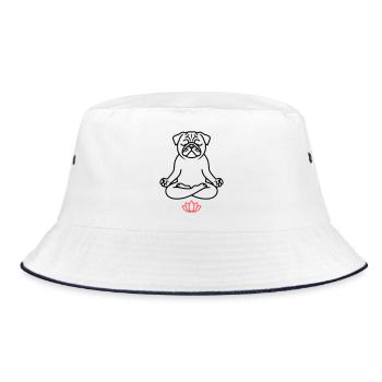 Pug Yoga Meditation Outline - Bucket Hat - white/navy - Front