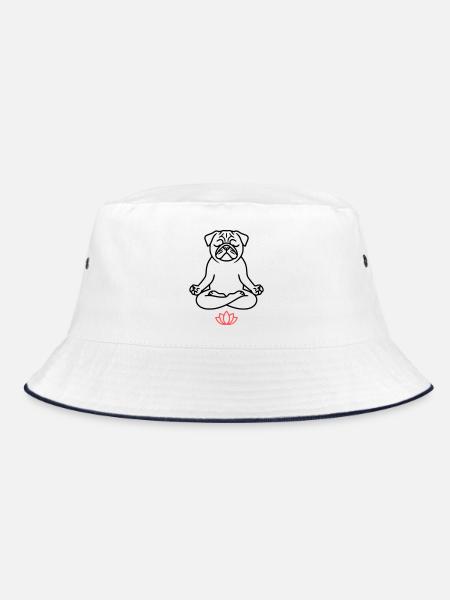 Pug Yoga Meditation Outline - Bucket Hat - white/navy - Front