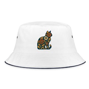 Flower Cat Indigo - Bucket Hat - white/navy - Front