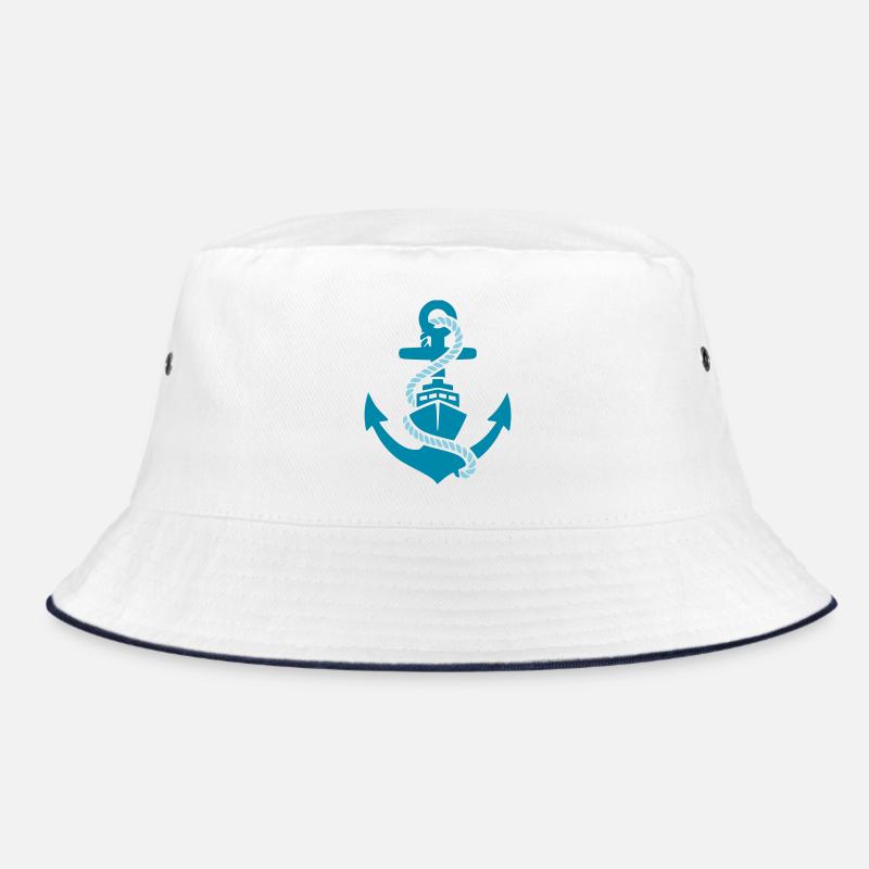 Anker Schiff Boot Maritim - Bucket Hat - Weiß/Navy