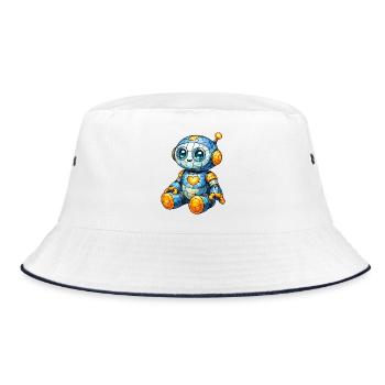 Robot Motif Stained Glass Window Look Cartoon - Bucket Hat - white/navy - Front