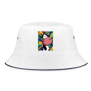 Kuh - Bucket Hat - Weiß/Navy - Vorne
