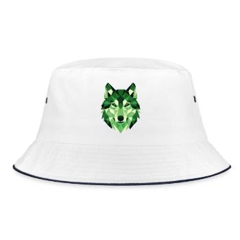 Wolf Head Polygon Geometry Portrait - Bucket Hat - white/navy - Front