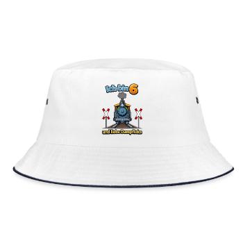 Ich bin 6 und liebe Dampflok - Bucket Hat - Weiß/Navy - Vorne