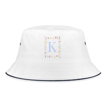 Feminin Flower Monogramm K - Bucket Hat - Weiß/Navy - Vorne