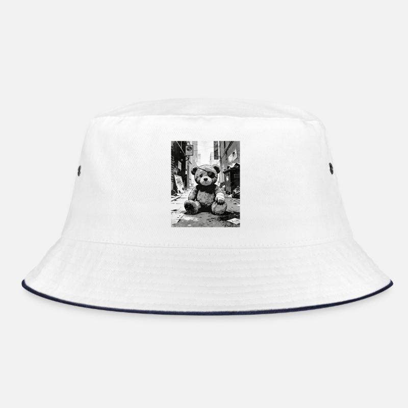 Teddy bear with eye patch near road Bucket Hat