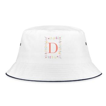 Florale Initialen "D", Buchstaben Monogramm  - Bucket Hat - Weiß/Navy - Vorne
