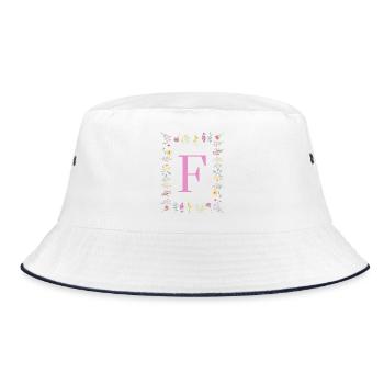 Floral initials "F", letters monogram - Bucket Hat - white/navy - Front