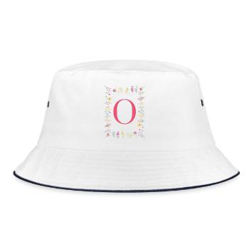 Floral initials "O", letters monogram - Bucket Hat - white/navy - Front