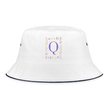 Monogram "Q", floral initials - Bucket Hat - white/navy - Front