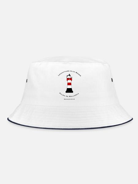 Leuchtturm Roter Sand - Nordsee Ostsee AI KI   - Bucket Hat - Weiß/Navy - Vorne