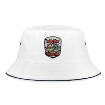 Horrorfilm Abend Komik Patch - Bucket Hat - Weiß/Navy - Vorne