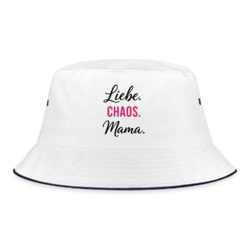 Liebe Chaos Mama – Muttertag Spruch Geschenk - Bucket Hat - Weiß/Navy - Vorne
