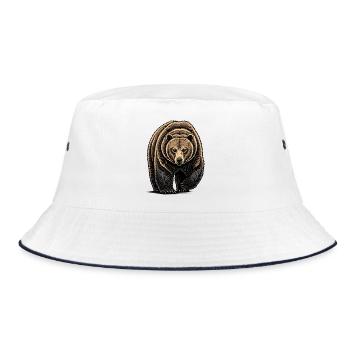 Bear Watcher Line Art Illustration - Bucket Hat - white/navy - Front