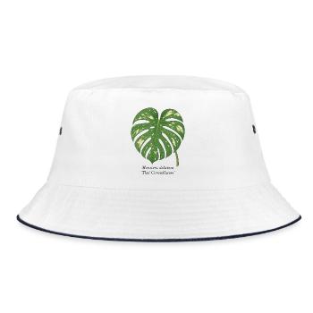 stylische Pflanze - Thai Constellation Monstera - Bucket Hat - Weiß/Navy - Vorne