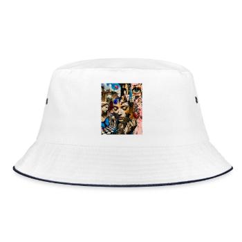 Surreal Collage Portrait - Bucket Hat - white/navy - Front