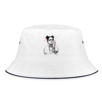 Girl Noir Queen with Red Lips - Bucket Hat - white/navy - Front