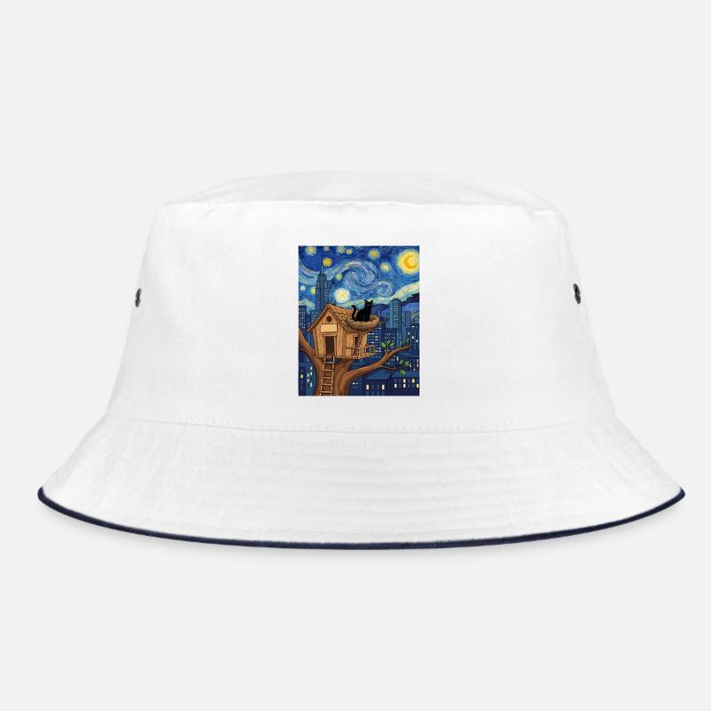 Midnight City Cat Treehouse Bucket Hat