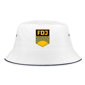 FDJ - Freie Deutsche Jugend (eckig, dreifarbig) - Bucket Hat - Weiß/Navy - Vorne