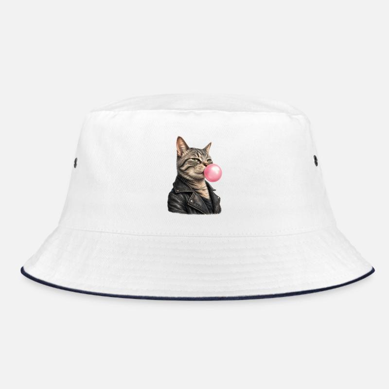 Chat cool avec une veste en cuir - Bob - blanc/marine