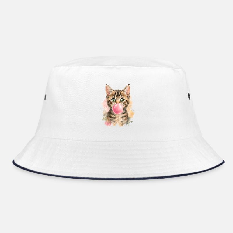 Chat avec une bulle rose - Bob - blanc/marine