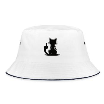 Erkenne die Zeichen Katze Mittelfinger - Bucket Hat - Weiß/Navy - Vorne
