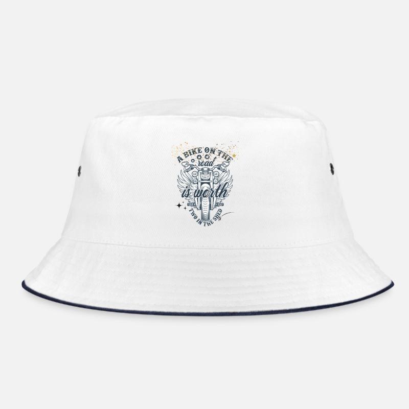 Winged motorcycle on the open road - Bucket Hat - white/navy