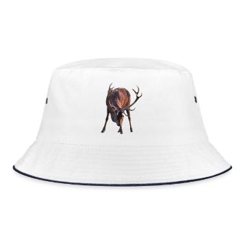 Hirsch mit Geweih in gebückter Haltung - Bucket Hat - Weiß/Navy - Vorne