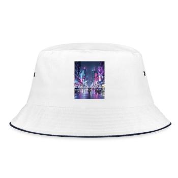 Neon Rain Cityscape - Bucket Hat - white/navy - Front