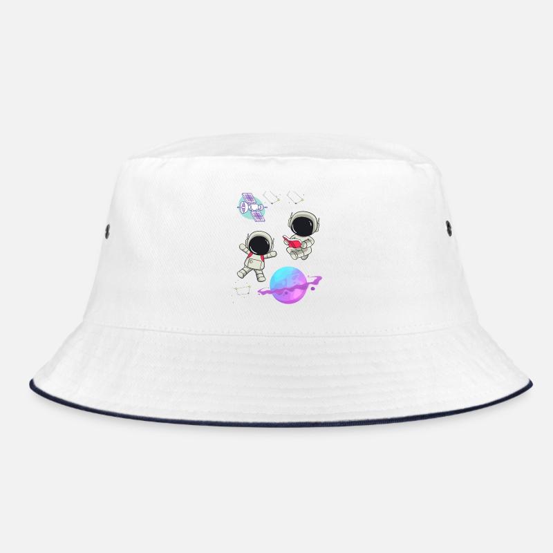 Bunte Astronauten im Orbit - Bucket Hat - Weiß/Navy