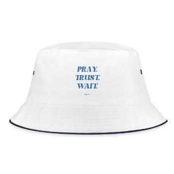 Beten Vertrauen Warten  - Bucket Hat - Weiß/Navy - Vorne