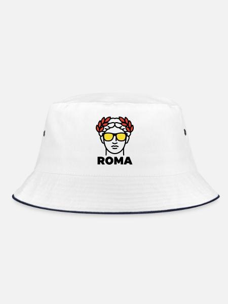 Rom Statue Sonnenbrille Italien Urlaub - Bucket Hat - Weiß/Navy - Vorne