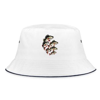 Barsch-Schwarm auf Schwarz - Bucket Hat - Weiß/Navy - Vorne