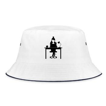Woman Computer Job Office - Bucket Hat - white/navy - Front