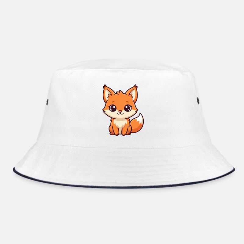 Cuddly Fox Kawaii Illustration - Bucket Hat - white/navy