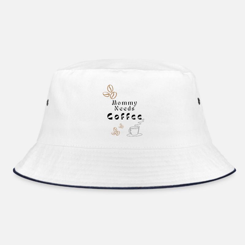 Kaffeebohnen Minimal Muster - Bucket Hat - Weiß/Navy