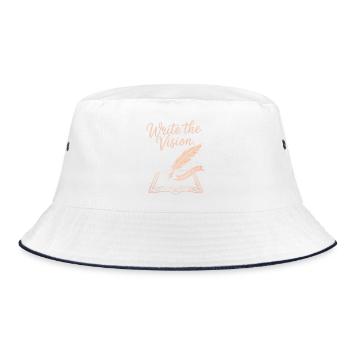 Schreibe die Vision – Feder & Offenes Buch - Bucket Hat - Weiß/Navy - Vorne