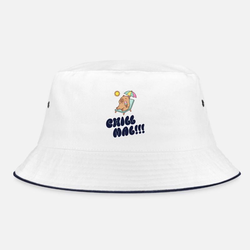 Sonnenbär am Strand mit Eis - Bucket Hat - Weiß/Navy