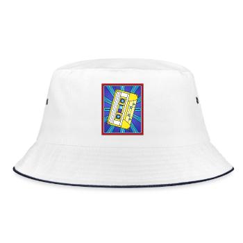 Buntglas-Kassettenbandillustration - Bucket Hat - Weiß/Navy - Vorne