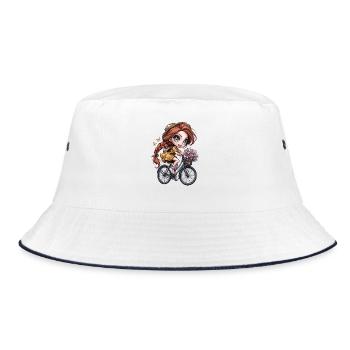 Fille chibi à vélo avec un panier de fleurs - Bob - blanc/marine - Devant