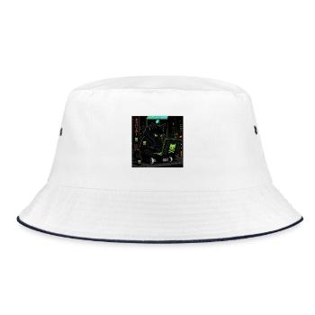 Neonkatze Hacker im Großstadtdunkel - Bucket Hat - Weiß/Navy - Vorne