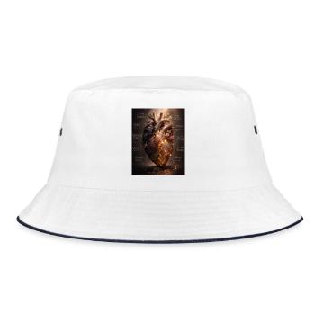Leuchtendes Blütenherz – Bruch und Heilung - Bucket Hat - Weiß/Navy - Vorne