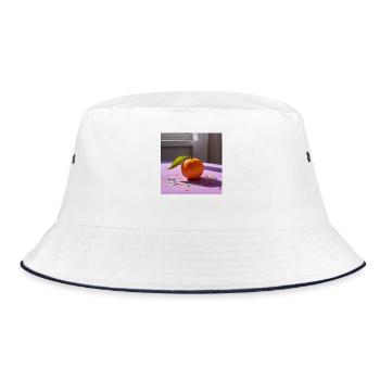 Festliches Orange auf lila Tisch und Konfetti - Bucket Hat - Weiß/Navy - Vorne