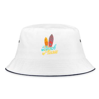 Strand Bitte surfen Palm Sonnenuntergang - Bucket Hat - Weiß/Navy - Vorne