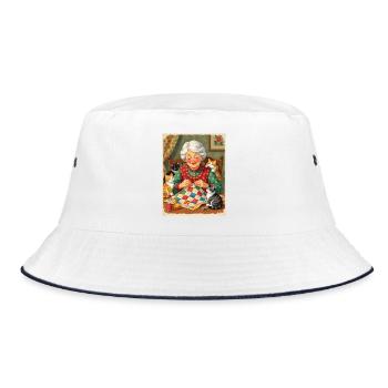 Grandma's Cat Quilt Atelier - Bucket Hat - white/navy - Front