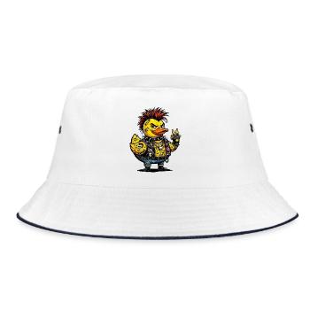 Male Punk Rubber Duck with Mohawk - Bucket Hat - white/navy - Front