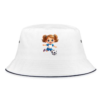 Comic girl as a soccer player with soccer – Sports - Bucket Hat - white/navy - Front