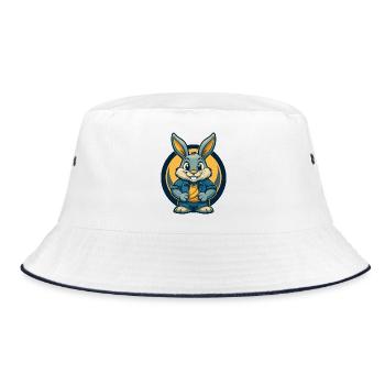 Rabbit Kawaii Mascot Cartoon Clipart Logo Badge - Bucket Hat - white/navy - Front