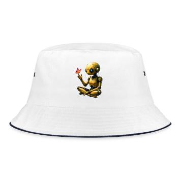 Golden robot with butterfly - Bucket Hat - white/navy - Front